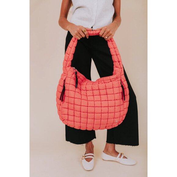 FREE PEOPLE Movement Quilted Carryall Bag in Hot Coral NWT - Picture 1 of 10